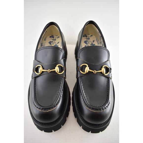Gucci Cordovan Black Leather Horsebit Lug Sole Flat Platform Creeper Loafer 42 - Picture 8 of 16